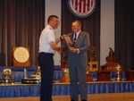 Maj Dave McCormick receiving the Spaatz Award from Mr. Bill Blankenshp