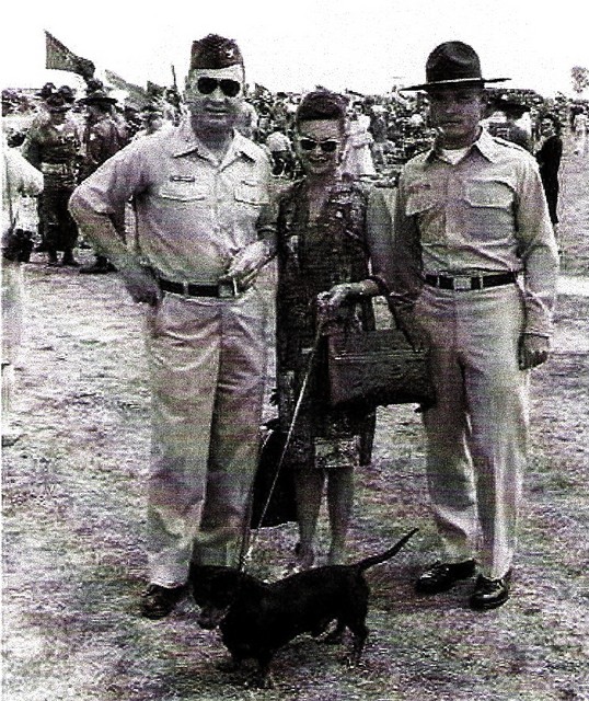 Col and Mrs. George H. Van Deusen, 1Lt Dennis D. Behrens, Van Deusen's dog