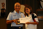Col Chang presenting the Junior President's Pistol Match (.22) Award to Rebekah Jennings of TSRA Jrs. See Team News for more information.