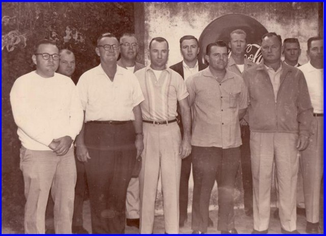 1965 USAF Pistol Team in Guadalajara, Mexico
SSgt Arnold Vitarbo, Rhody Nornberg, Col. Thomas Kelly, TSgt Bernard Stoltman, SSgt Edwin Teague, SSgt Leslie Foster, Capt. Franklin Green, SSgt David Breeding (Gunsmith), SSgt Eugene Graf, Allen Hannon, TSgt Herman Crump.
To see their bios, go here, and click on a face.