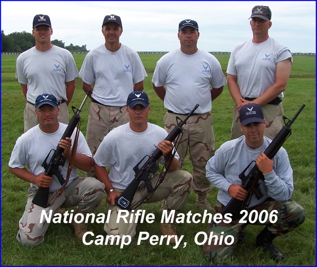 USAF High Power Rifle Team at Camp Perry in 2006
Maj Eric Bellows (Team Captain), Capt Harland Peelle, TSgt Darryl Smith, MSgt Tim Sarchett (NCOIC)
TSgt David Johnson, 1Lt Ryan Calhoon, A1C Brandon Morefield