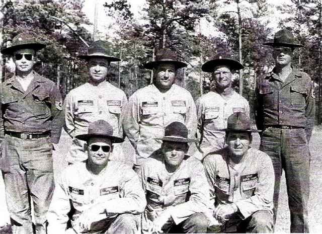 The Winners - USAF Blue
Standing: TSgt Charles W. Hathaway (Team Coach), A1C Aldo E. Frascoia, TSgt Russell Kroboth, SSgt Paul H. Stapper, TSgt Eugene O. Reinartz (Team Captain)
Kneeling: TSgt Kenneth D. Horst, A2C Robert J. Croll, A1C Robert R. W. Dickens