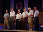 The National Civilian Pistol Team accepting the Elihu Root gold medals from Col(s) Teskey.  Team members shown are Matthew Buckman, John Zurek, Steve Reiter Sr, Mario Stajner and William Weldon
