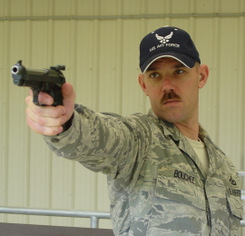 MSgt Bouchee on the firing line with his M9